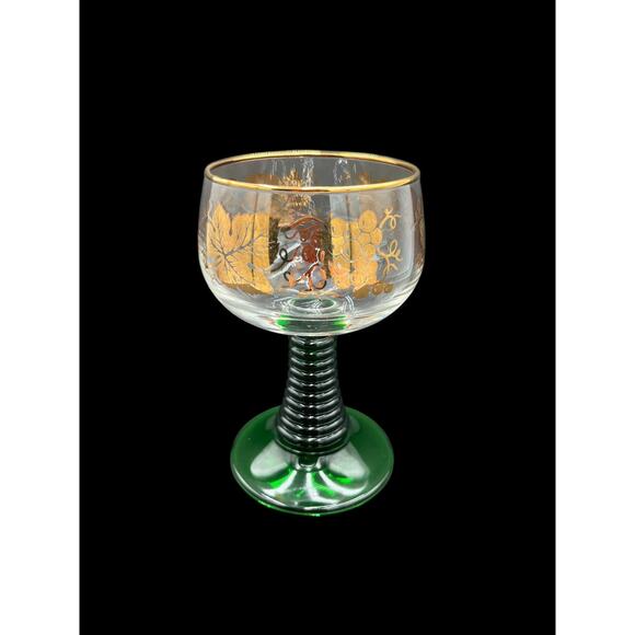 Vtg Luminarc Wine Glass w/Green Beehive Stem Gold Rim & Grape Design 5.5” $ per - Picture 2 of 9